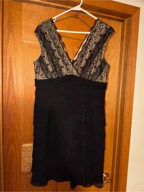 Dress Barn Little Black Dress Lace Sheath Tiered Chiffon 14 Cocktail Sleeveless